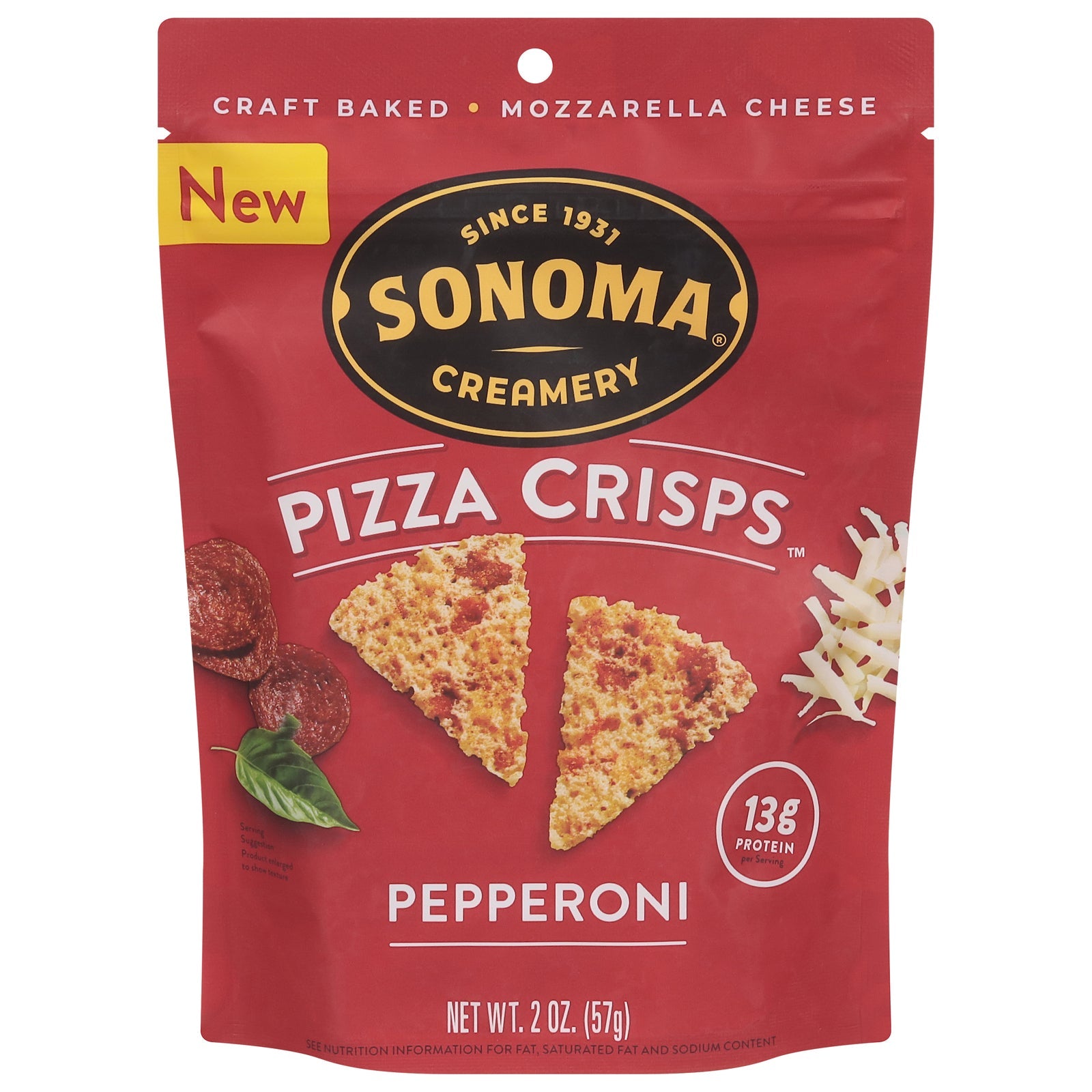 Sonoma Creamery Crisps Pizza Pepperoni, 6 x 2 oz - Keto Friendly Cheese Snack