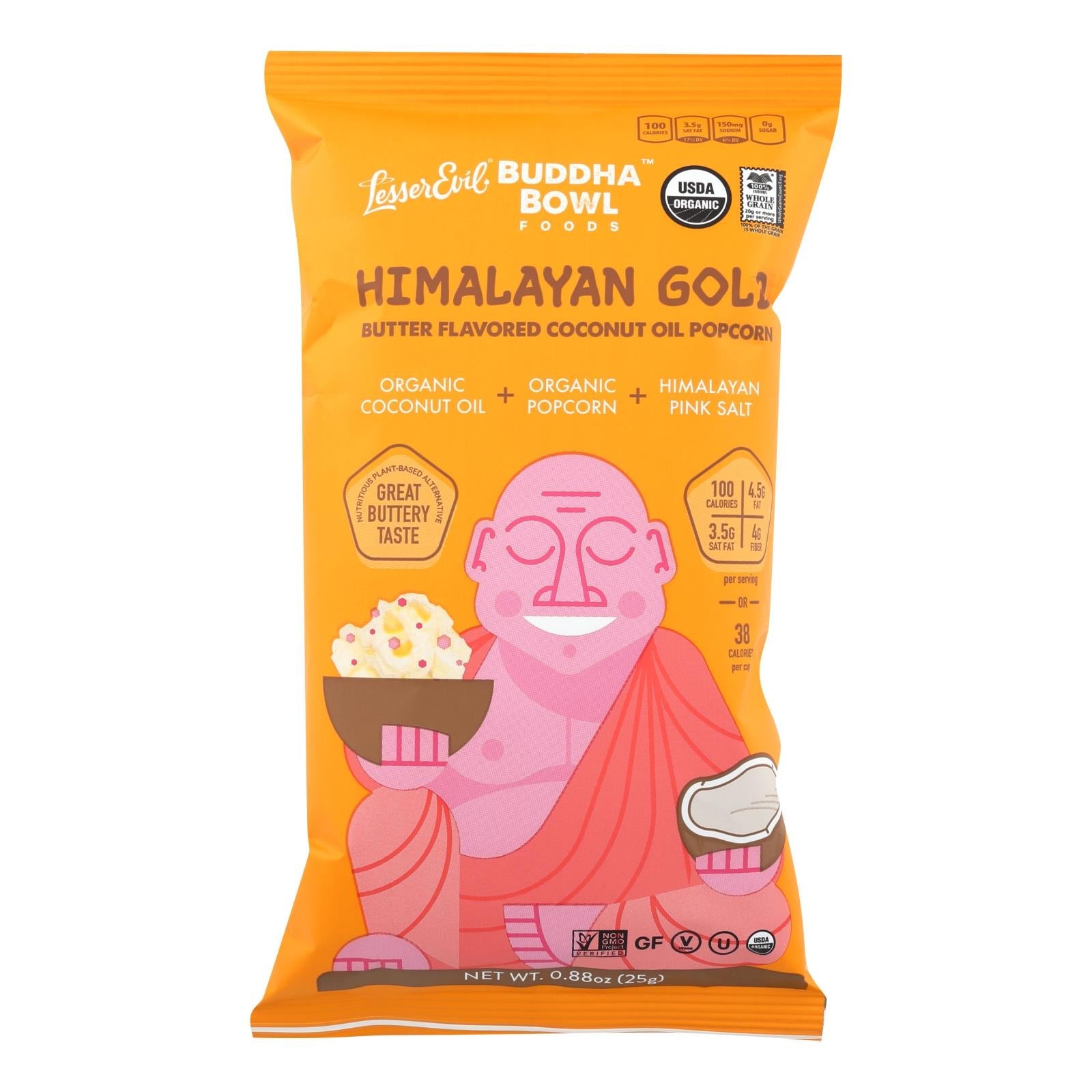 Lesser Evil Organic Popcorn, Buddha Bowl Foods, Pack of 18, .88 Oz. Each