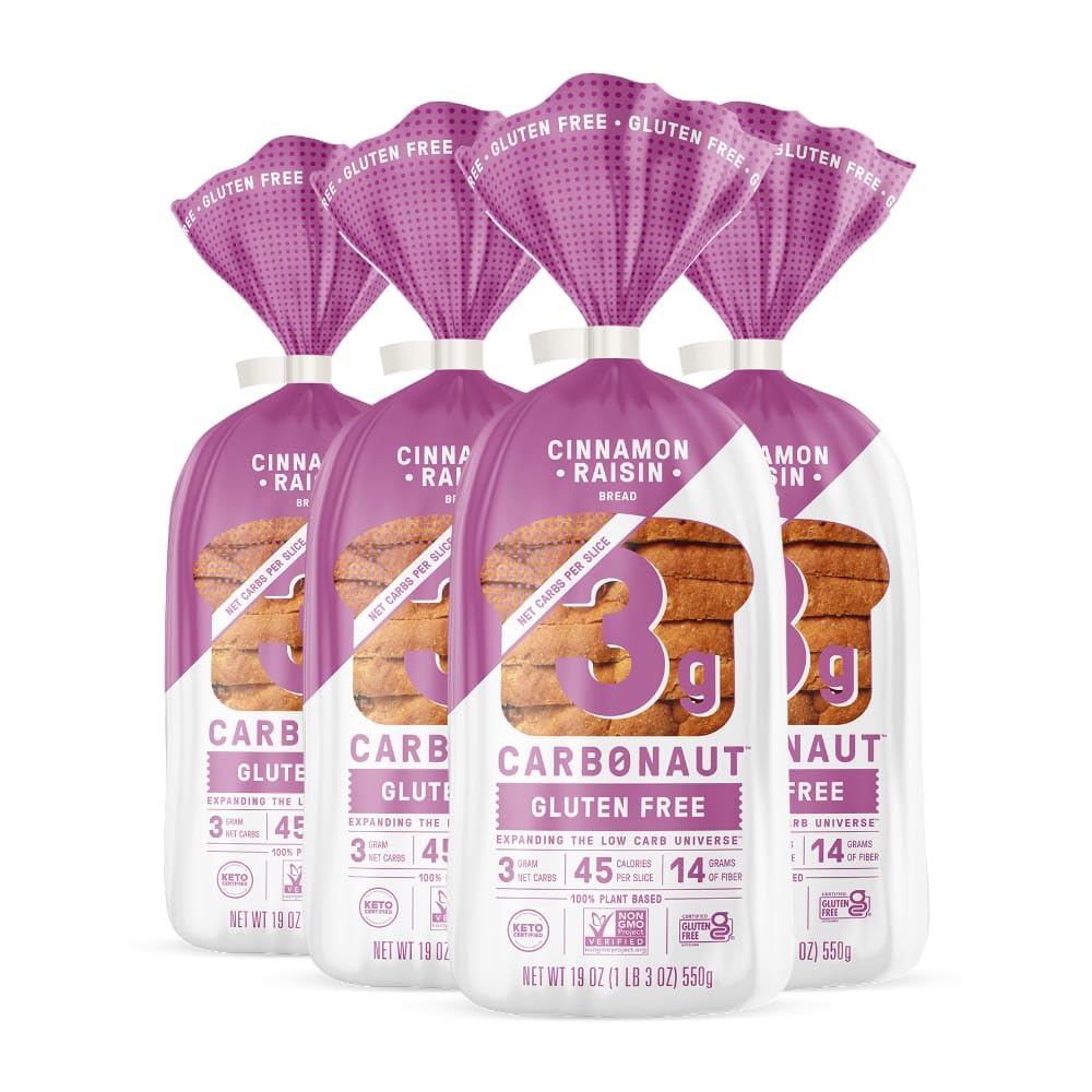Carbonaut Gluten Free Bread, Low Carb Bread, Keto Bread, Keto-Certified Food, Snack, Meals, Non-GMO, Vegan Bread 4 Pack (Gluten Free White)