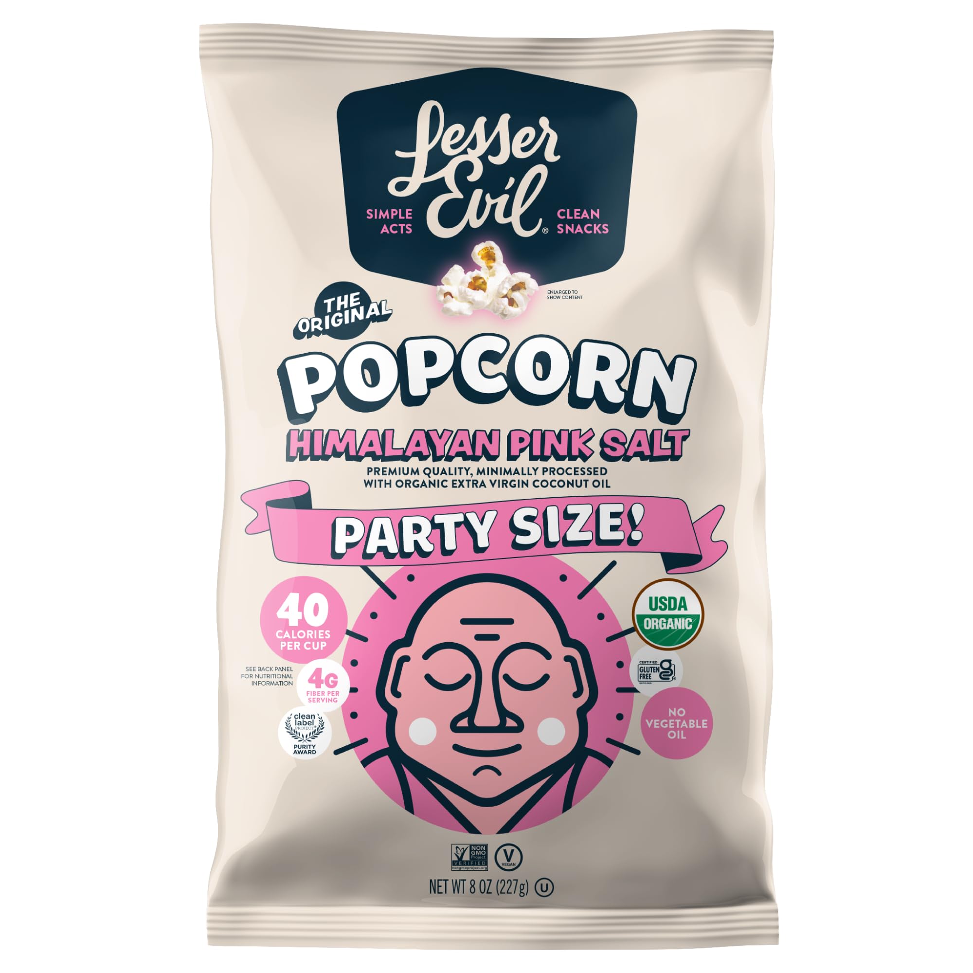 Lesser Evil Organic Popcorn, Himalayan Pink Salt, 8 oz (Pack of 7) - Gluten-Free Snack