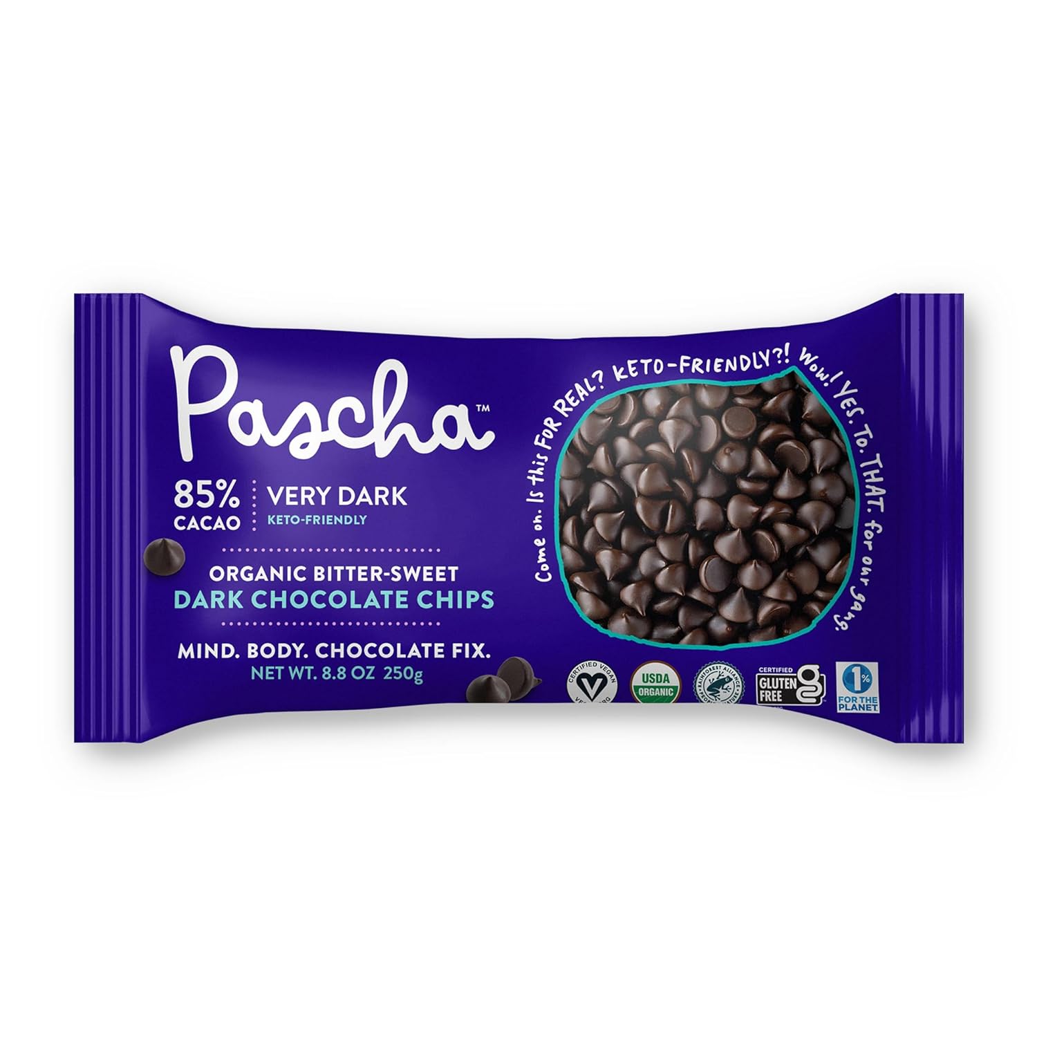 Pascha Chocolate Baking Chip, 85% Caca, 8.8 oz