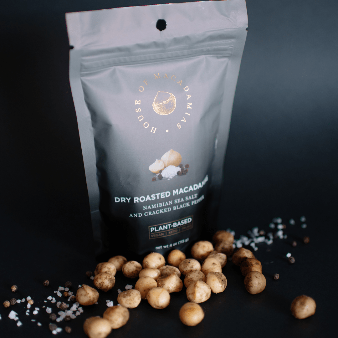 Dry Roasted Macadamia Nuts with Namibian Sea Salt & Black Pepper (4oz x 6 Bags)