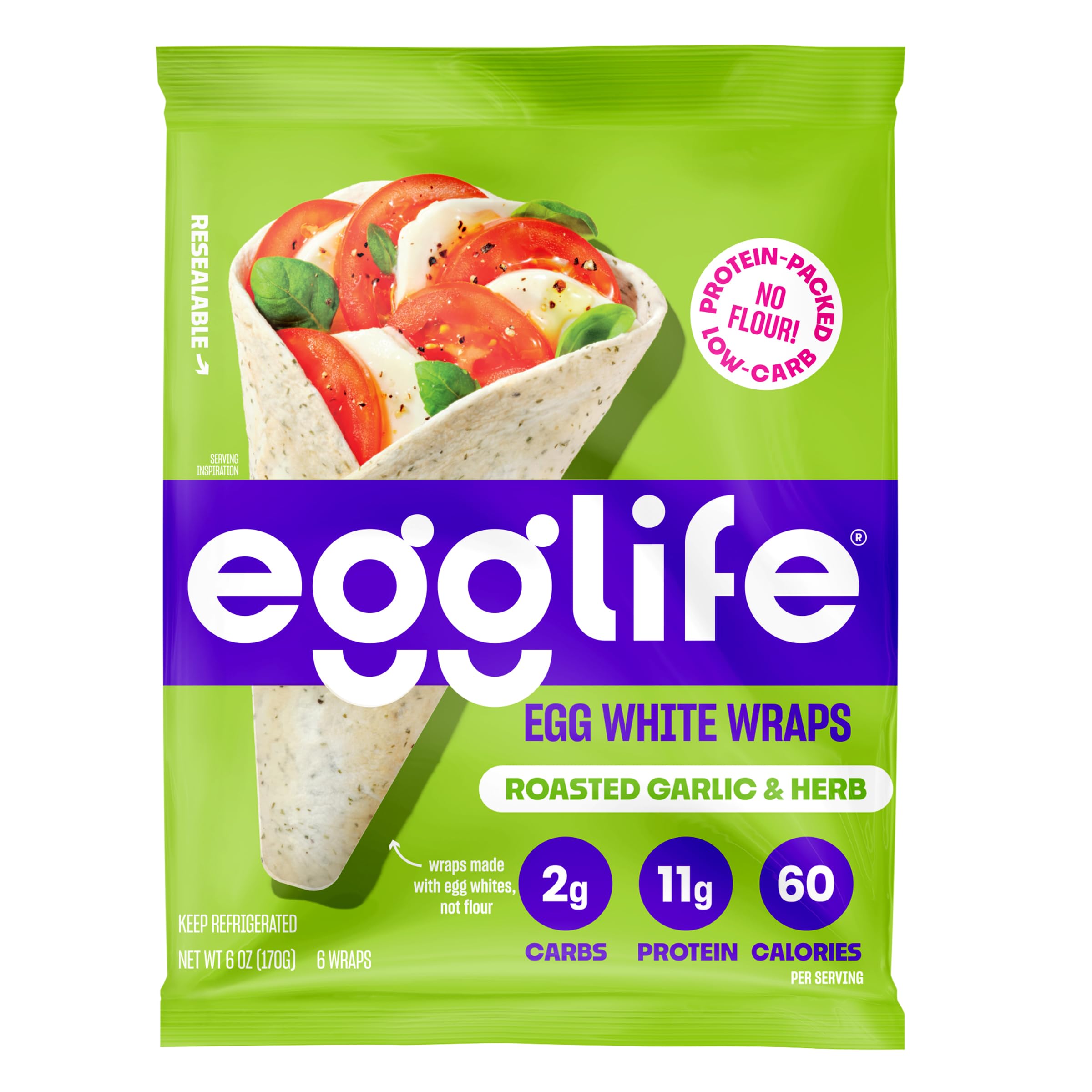 Egglife Original Egg White Wraps - (6 Count) - Refrigerated, Flourless, Gluten Free Wraps - Low Carb Tortilla Alternative