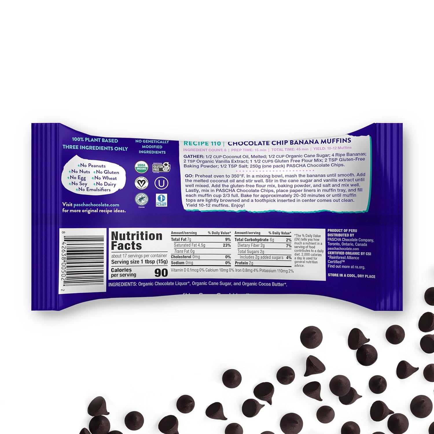 Pascha Chocolate Baking Chip, 85% Caca, 8.8 oz