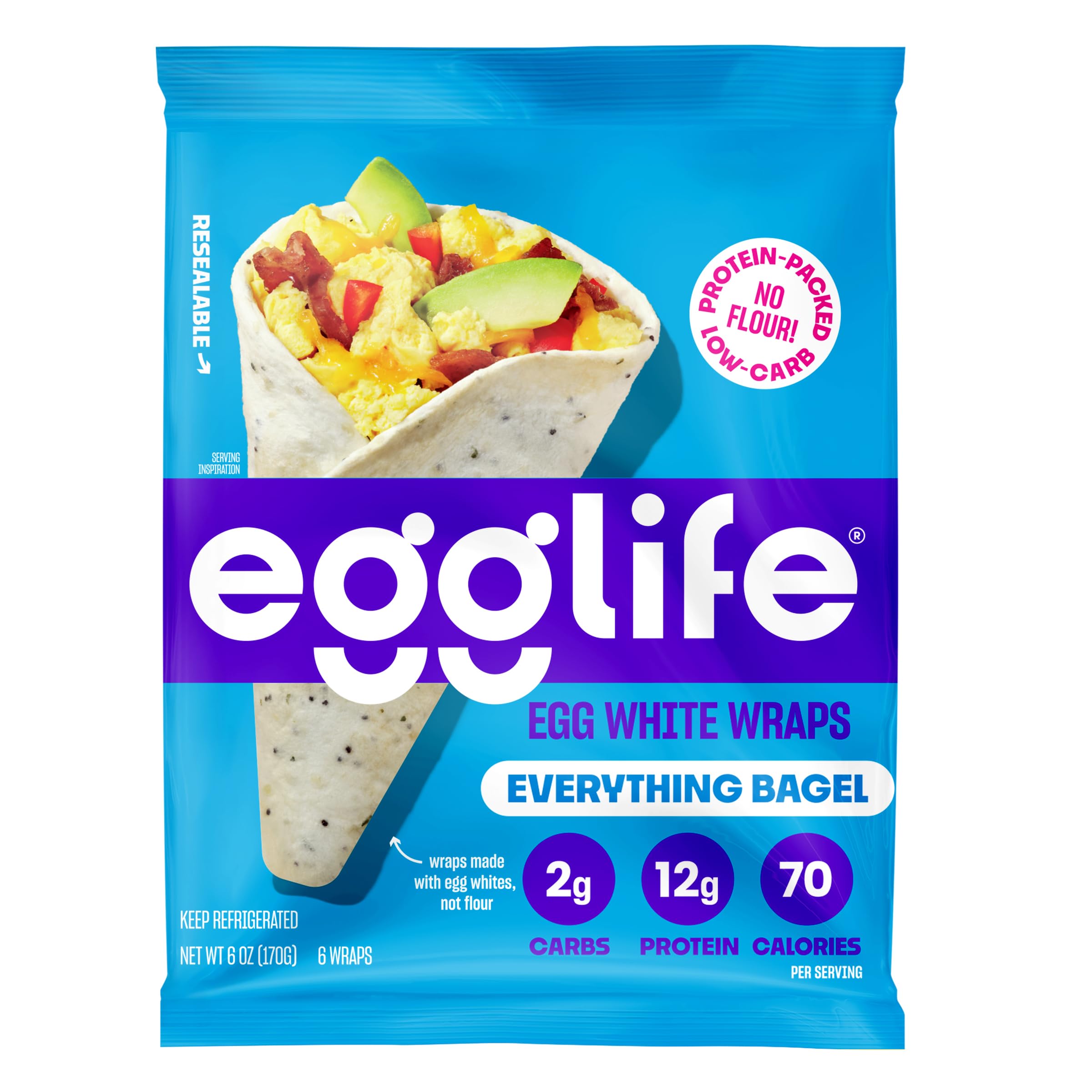 Egglife Original Egg White Wraps - (6 Count) - Refrigerated, Flourless, Gluten Free Wraps - Low Carb Tortilla Alternative