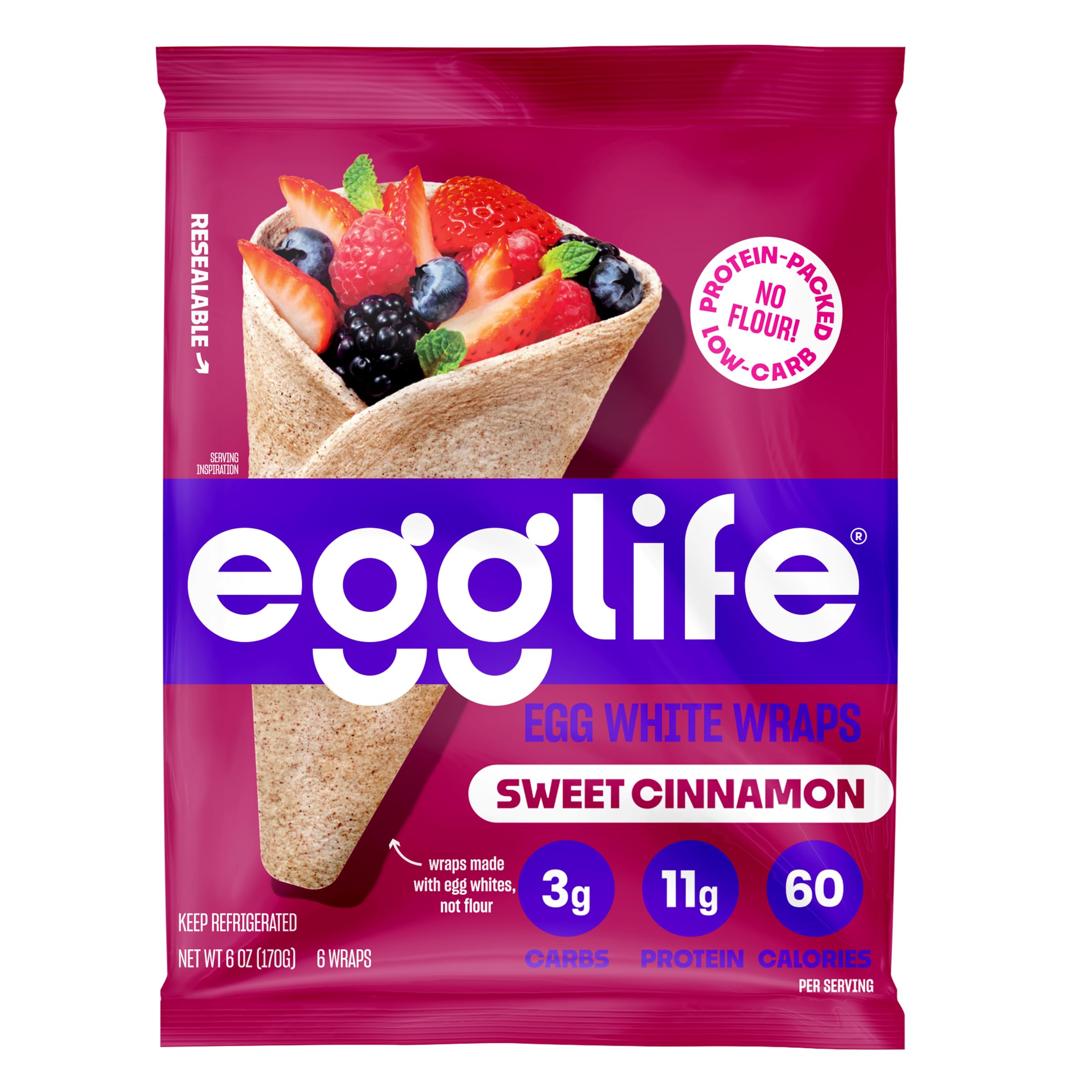 Egglife Original Egg White Wraps - (6 Count) - Refrigerated, Flourless, Gluten Free Wraps - Low Carb Tortilla Alternative