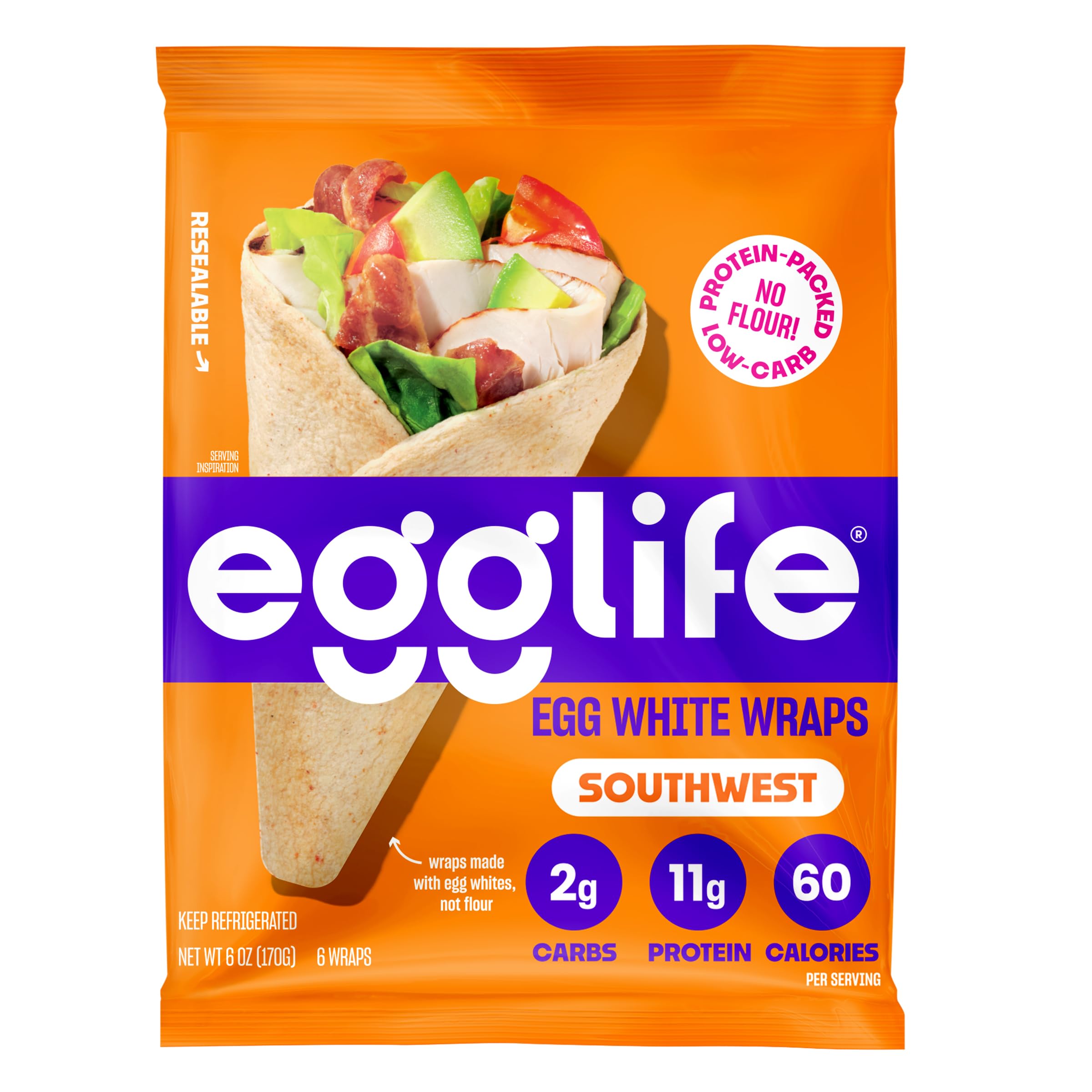 Egglife Original Egg White Wraps - (6 Count) - Refrigerated, Flourless, Gluten Free Wraps - Low Carb Tortilla Alternative
