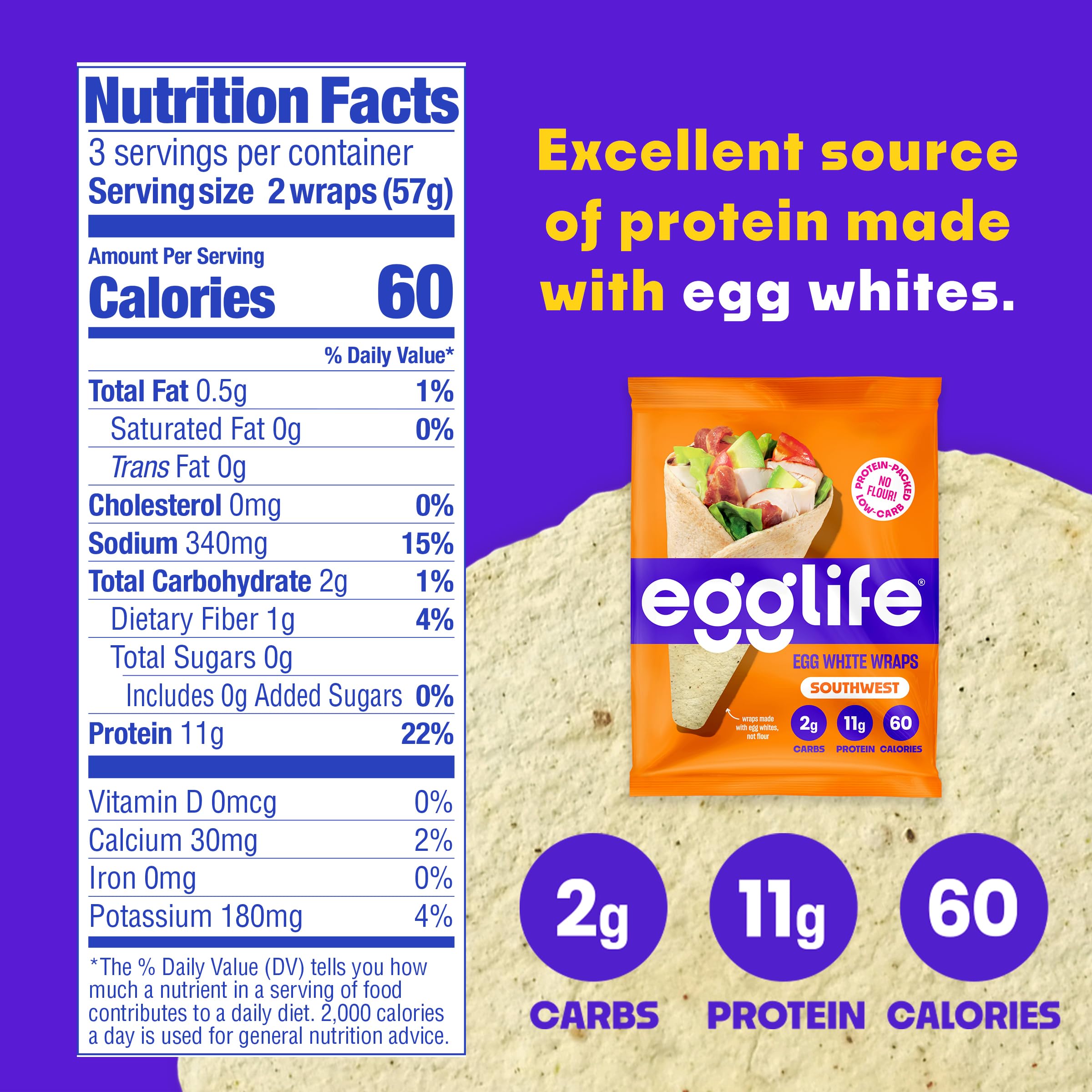 Egglife Original Egg White Wraps - (6 Count) - Refrigerated, Flourless, Gluten Free Wraps - Low Carb Tortilla Alternative