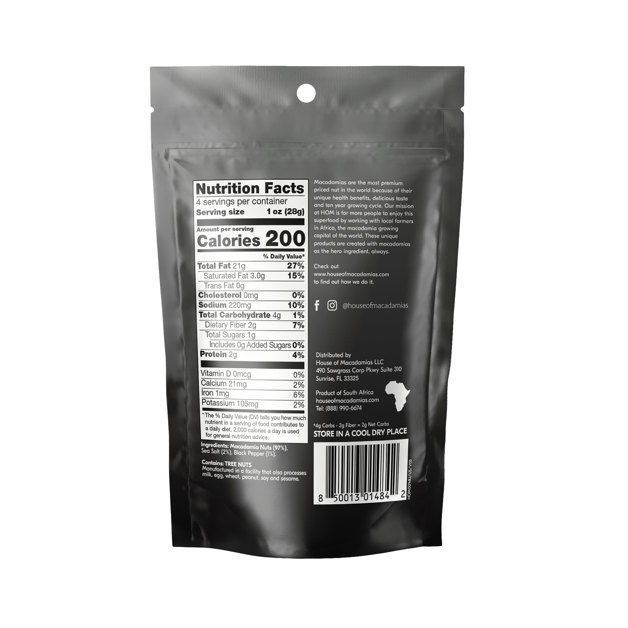 Dry Roasted Macadamia Nuts with Namibian Sea Salt & Black Pepper (4oz x 6 Bags)