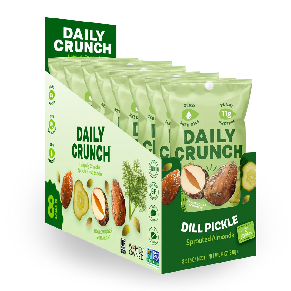 Daily Crunch - Almond Sprouted Dill Pickle Puffs, 1.5 oz (Case of 8) - Crunchy Keto Snack